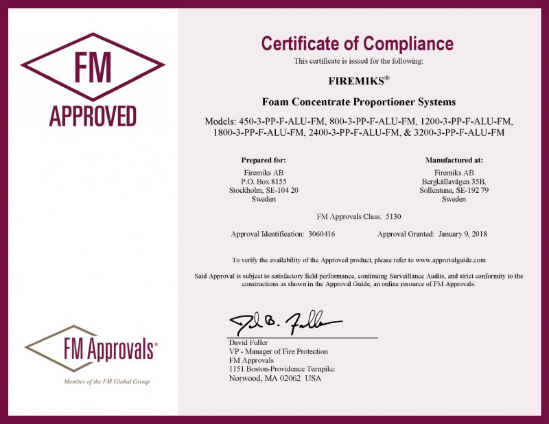 Factory Mutual (FM) certification